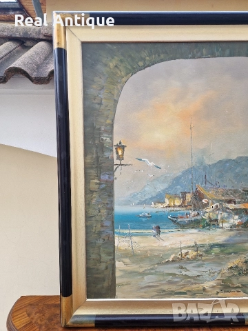 Уникална антикварна майсторска авторска картина масло върху платно , снимка 5 - Картини - 52647931