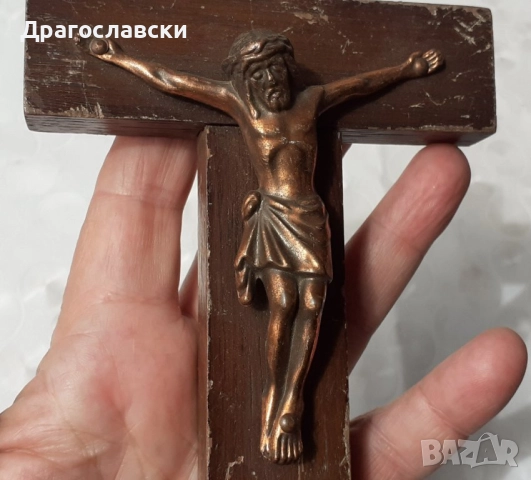 Различни: Стар кръст, разпятие, религия, дърво и метал, кръстове, висулка, снимка 1
