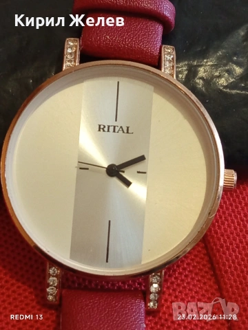 Красив стилен дизайн дамски часовник Rital quartz с кожена каишка 51695, снимка 2 - Дамски - 53590372