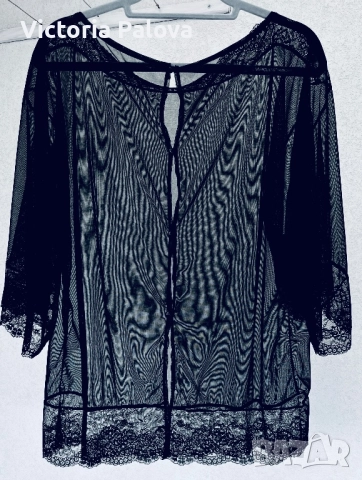 Ефирна черна блуза тюл с дантела, снимка 2 - Корсети, бюстиета, топове - 52234601