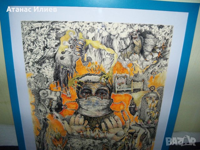 "Пандемия" картина на художничката Десислава Илиева, снимка 3 - Картини - 29074894