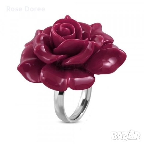 Пръстен роза от стомана и смола различни цветове, снимка 2 - Пръстени - 43172532