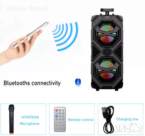 Bluethoot Колона с 2х 8" говорителя, снимка 4 - Bluetooth тонколони - 47511657