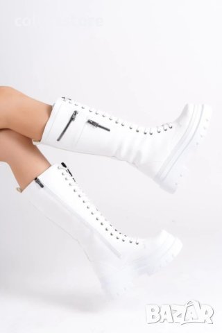 Ботуши на платформа - бяла кожа - MKS10