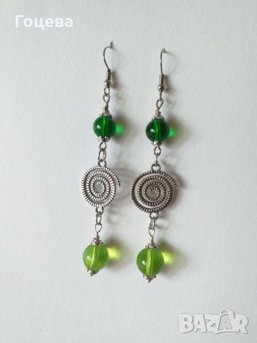 Много красиви обици в смарагдово зелено и лазурно зелено с красива спирала в цвят антично сребро , снимка 5 - Обеци - 32584829