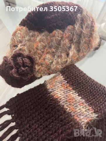 Ръчно плетени шал, шапка и лента за глава + ПОДАРЪК 8 шалчета , снимка 6 - Шапки - 43389947