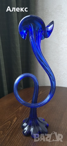 Колекционерска ваза кобалт, духано стъкло, 39см, снимка 6 - Антикварни и старинни предмети - 51763103