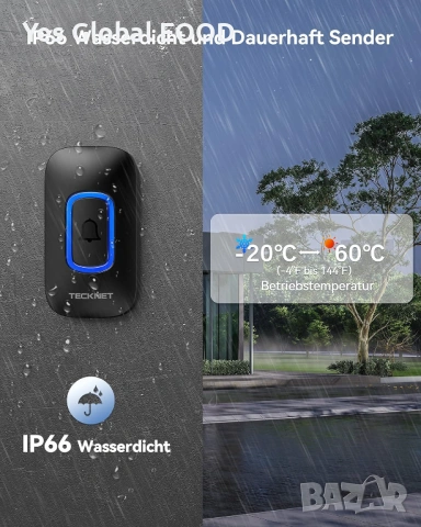 TECKNET безжичен звънец IP66 400 м с RGB индикация, снимка 7 - Друга електроника - 53234075