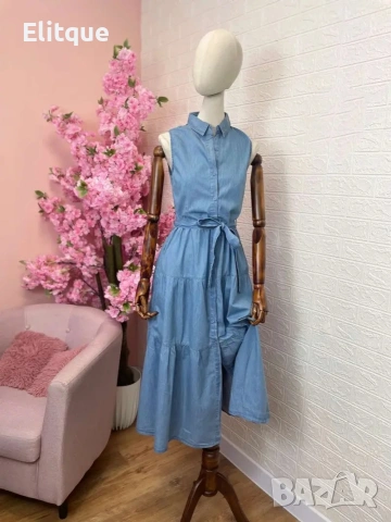 дълга рокля Деним с копчета 