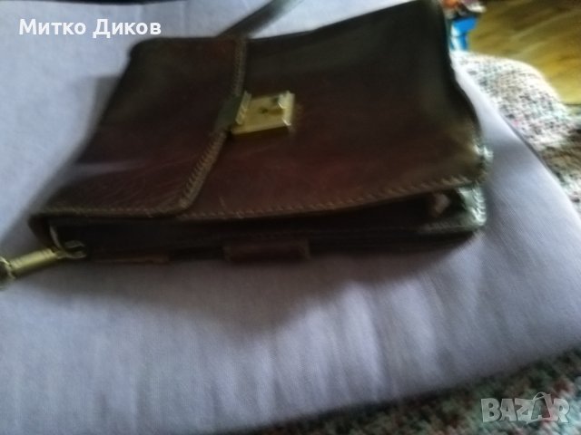 Тъмнокафява чанта естествена кожа за през рамо като командирска 250х195х60мм, снимка 6 - Чанти - 43050149