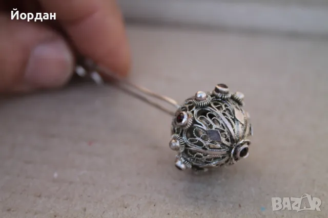 Сребърна възрожденска забодка/игла, снимка 5 - Антикварни и старинни предмети - 48394105