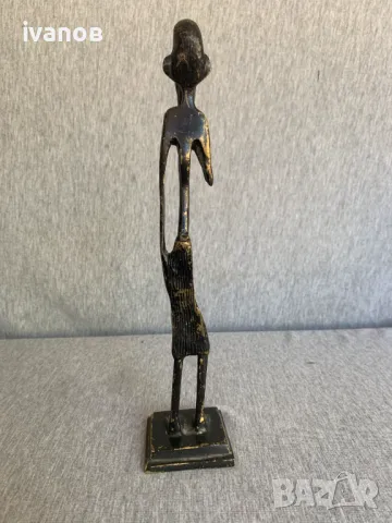  Бронзова/месингова статуя на африкански племенен човек, снимка 4 - Статуетки - 50337283