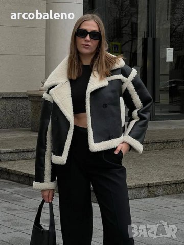 Дамско топло свободно яке от изкуствена кожа и изкуствена агнешка вълна, 2цвята, снимка 11 - Якета - 43528357