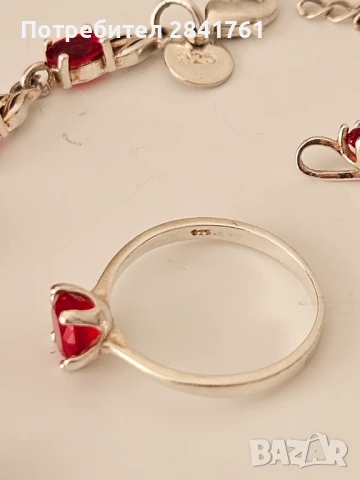 Сребърен комплект с червени камъни, снимка 6 - Бижутерийни комплекти - 39463231