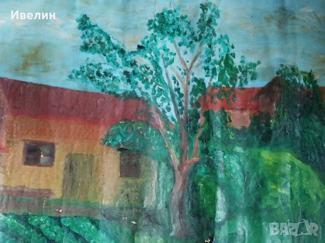 стара картина-селски пейзаж, снимка 2 - Картини - 28949945