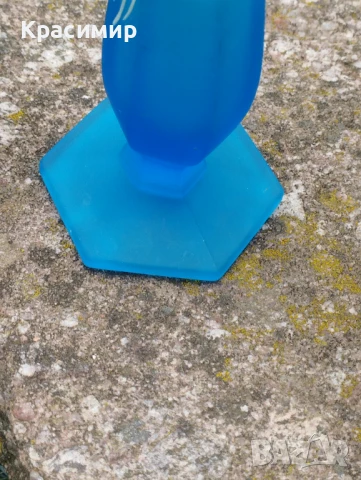 Винтидж ваза от сатенено стъкло Westmoreland Blue Mist, ръчно рисувана 📐 23 см , снимка 5 - Антикварни и старинни предмети - 50680688