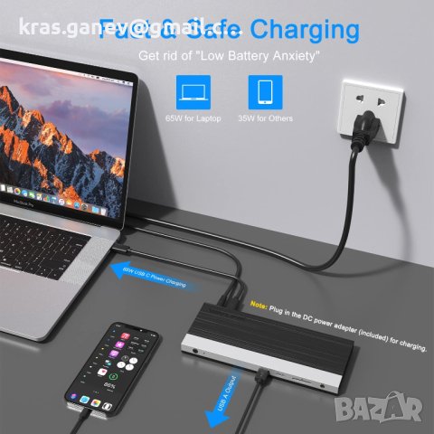 USB C докинг станция с троен дисплей, USB C хъб, 13-в-1, снимка 3 - Други - 40762865