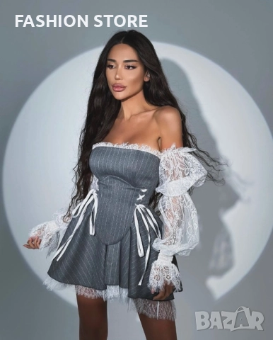 Луксозна рокля с корсет и дантела🩶🤍, снимка 5 - Рокли - 52939702