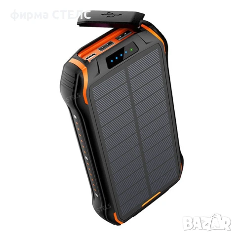 Преносима батерия STELS PowerMax 20K, 20000mAh, соларен панел, LED фенер, черно-оранжева, снимка 4 - Външни батерии - 50559228