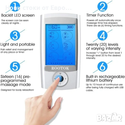 TENS дигитален електр мускул стимулатор,EMS,LCD екран,2 канала,8електрода, снимка 4 - Масажори - 53322750