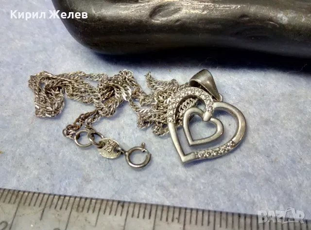 НЕЖНО СРЕБЪРНО КОЛИЕ със СЪРЧИЦЕ МАРКОВО СРЕБРО 925 CZ с БЯЛА ПОЗЛАТА и ЦИРКОНИ 38501