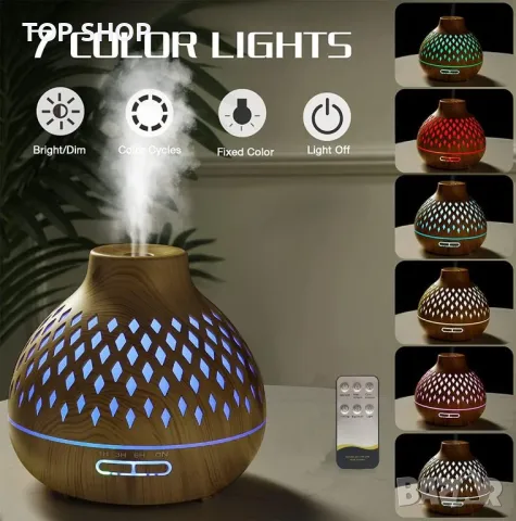 Junlic Aroma Diffuser 400 ml, ултразвуков овлажнител с осветление, снимка 8 - Декорация за дома - 48647760