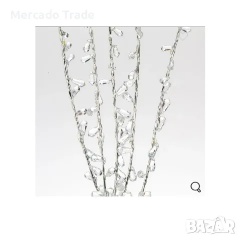 Декоративни клони сребърни с кристали Mercado Trade, LED светлини, 75см, 2бр., снимка 3 - Декорация за дома - 47945134