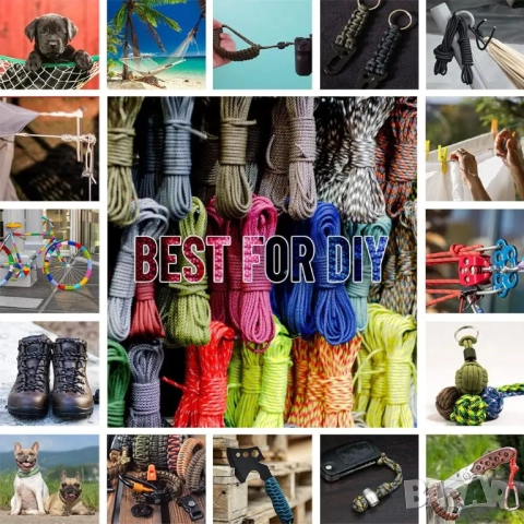 Военен Паракорд 9-Ядрен 650lb (4mm) - 15м Тактическо Въже за Оцеляване и DIY Проекти, снимка 6 - Екипировка - 52167264