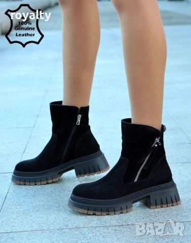 Равни боти - черен ЕСТЕСТВЕН велур