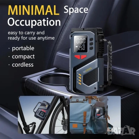 Преносим акумулаторен компресор за гуми, 150 PSI , снимка 6 - Аксесоари и консумативи - 52420169