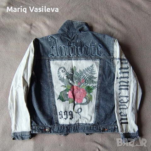 Ръчно рисувано дънково яке, снимка 5 - Якета - 53354990