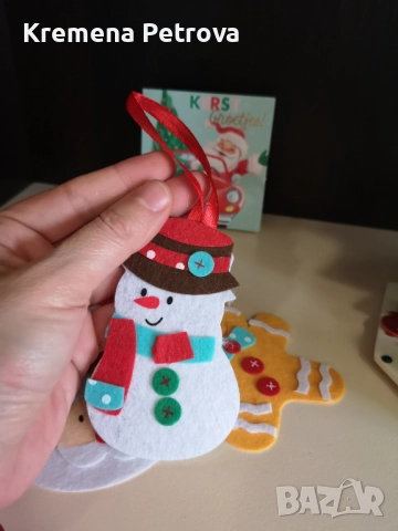 Направи си сам - коледна елха и снежен човек на поставка, картичка и три играчки за закачане на елха, снимка 9 - Декорация за дома - 52646172