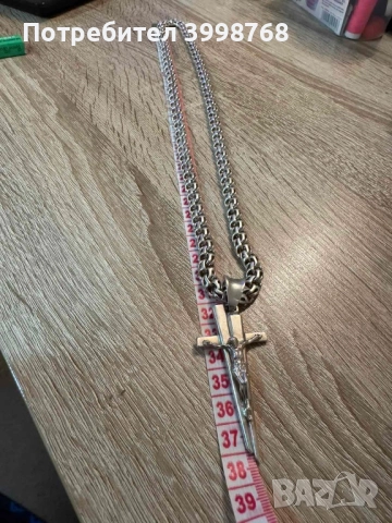 Сребърен ланец със кръст, снимка 2 - Колиета, медальони, синджири - 52877505