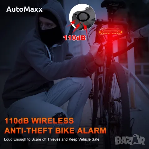 Интелигентна задна светлина с мигачи алрма и клаксон за велосипед, снимка 5 - Части за велосипеди - 47284401