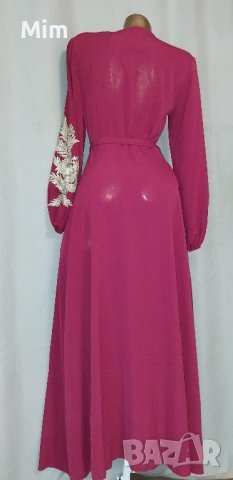 S/M Дълъг халат бордо с  златиста бродерия , снимка 2 - Нощници - 44138101