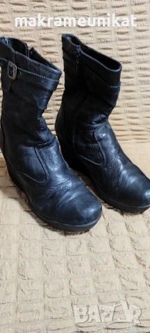 Дамски боти, черна естествена кожа, цяла платформа, изгодно, , снимка 4 - Маратонки - 53231839