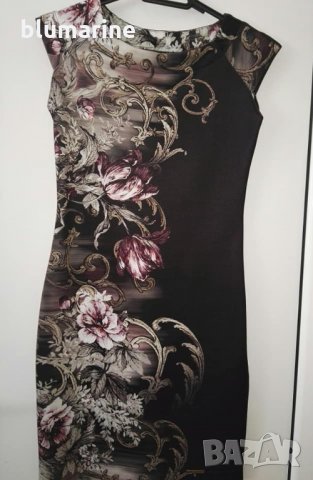 Черна рокля с флорални мотиви , снимка 4 - Рокли - 26528519