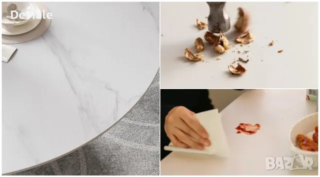 Модерна кръгла маса за хранене за 4 души, плот от матов синтерован камък, снимка 13 - Маси - 48397695