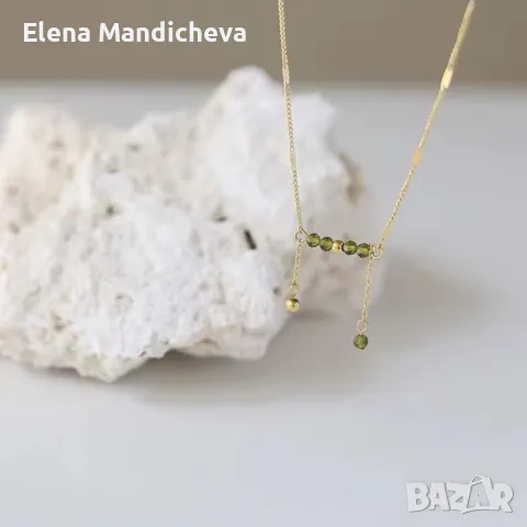 Колие със зелени мъниста висулка бижу медальон синджирче от неръждаема стомана, снимка 2 - Колиета, медальони, синджири - 49713484