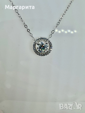 Сребърно колие с мойсанит (диамант) 1 карат, снимка 2 - Колиета, медальони, синджири - 51531365