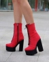 Боти на ток - червен велур с черно ходило, снимка 4
