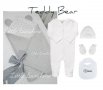 Комплект за изписване, 5 части, Teddy Bear - одеялце с ушички, лигавник, снимка 1 - Комплекти за бебе - 37319026