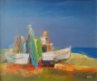 Картина, бряг, лодки, море, худ. СМД, 1993 г., снимка 2