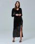 Нова Дълга черна рокля дълъг ръкав цепка макси голям размер XL 2XL 3XL 4XL 5XL официална елегантна, снимка 1 - Рокли - 38970993