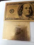 Позлатена с 24 карата злато релефна банкнота 100 долара със сертификат, снимка 2