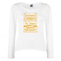 Дамска Тениска DECEMBER 2004 18 YEARS BEING AWESOME Подарък,Ианенада,Празмик  , снимка 3 - Тениски - 37080415