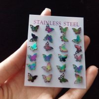 Цветни обеци пеперуди от стомана, снимка 2 - Обеци - 34728903
