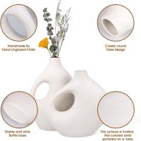 aiskding Комплект 2 ръчно изработени модерни бели керамични декоративни вази , снимка 6 - Вази - 43763734
