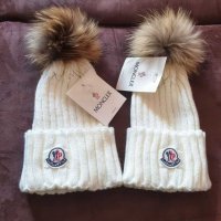 дамска шапка зимна топла с рошав понпон от естествен косъм Moncller, снимка 3 - Шапки - 27752471