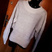 Ретро вълнена плетена бяла блуза Л/ХЛ, снимка 1 - Блузи с дълъг ръкав и пуловери - 20837344